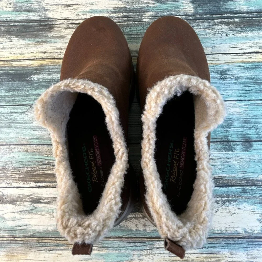 Skechers Easy Going Comfort Ankle Boot Womens 9.5 Brown Slip On Casual Walking